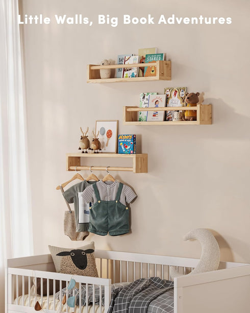 G&W Gruwald Set 3, Nursery Book Shelves, of Hanging Bookshelf, Wall Book Shelves for Bedroom Kids, Floating Shelf