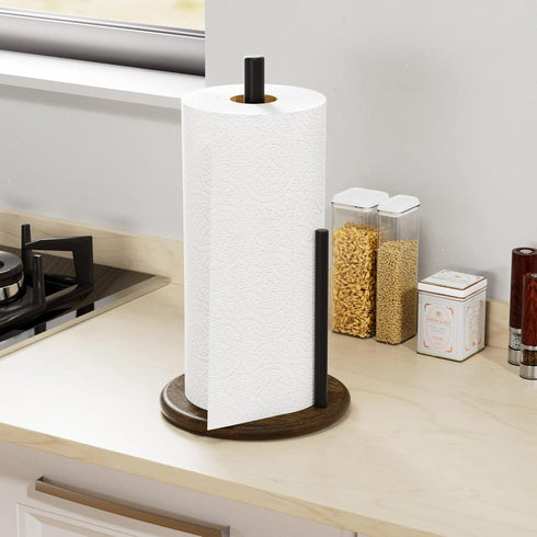Paper Towel Holder Countertop with Real Wood Round Base, Farmhouse Paper Towel Holder Stand for Kitchen Roll Organize, Wooden Paper Towel Holder for Kitchen Dining Table Home Decor by niffgaff