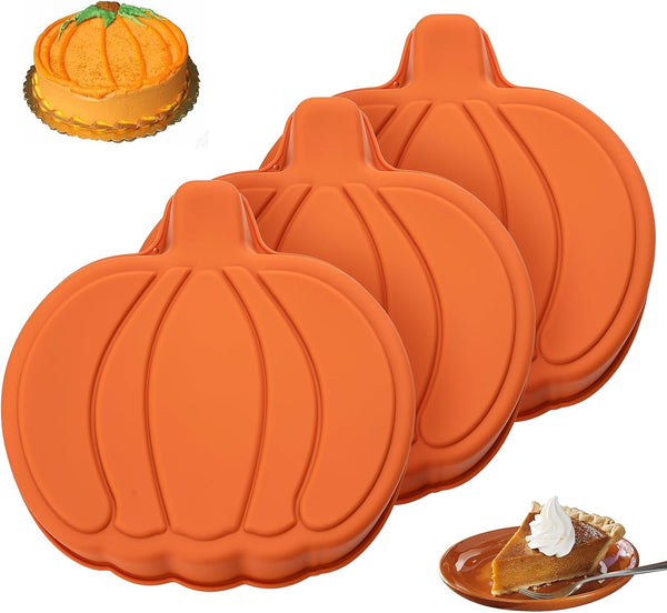 Pumpkin Cake Pan 3 Pack - 7 Inch Silicone Pumpkin Pancake Molds for Fall Baking, Halloween, Thanksgiving