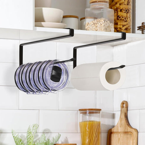 Tumbler Lid Organizer, 2 Pack, Space Saving Cup Lid Holders for Kitchen Storage, Black, Under Cabinet Hanger