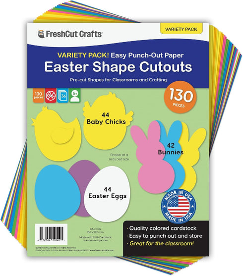 130 Pieces Eggs, Baby Chicks & Bunny Punch Out Paper Cutouts for