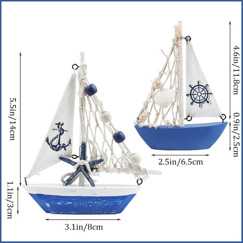 Meching Sailboat 2 Set Sailboat Mini Model Decoration PCS Wooden Sailing Boat Home Decor Nautical Decoration Sailing