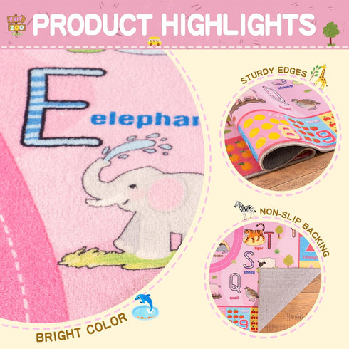 5x7, Washable Kids Play Rug Non-Slip Educational Animal & Season Shape Carpet for Nursery Bedroom Classroom, Ultra-Soft