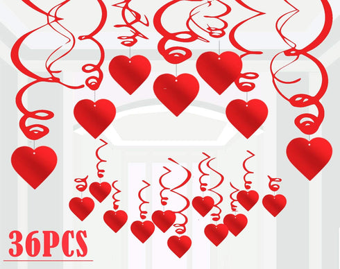 36PCS Heart Decorations, Hanging Swirls, Valentines Day Party Supplies, Ceiling Decor