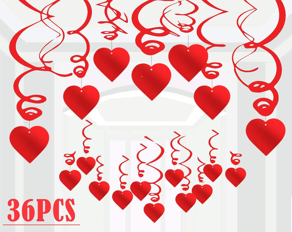 36PCS Heart Decorations, Hanging Swirls, Valentines Day Party Supplies, Ceiling Decor