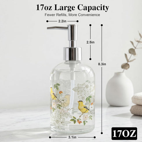 17oz Topadorn Glass Soap Dispenser with Plastic Pump for Kitchen and Bathroom, Refillable Clear Bottle for Dish Soap