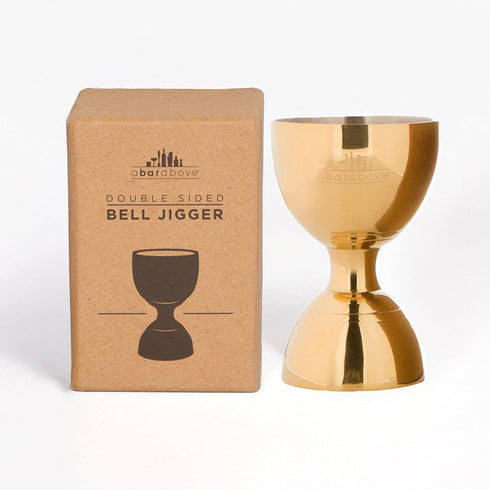 A Bar Above Premium Bell Jigger, 304 Stainless Steel Double Cocktail Jigger with 10 Internal Measurements, Gold Finish
