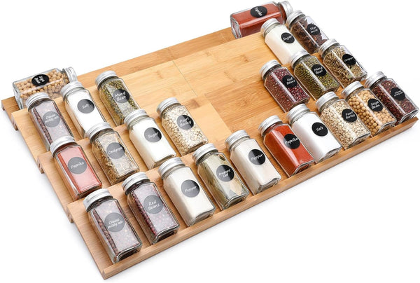 DEWVIE Bamboo Spice Drawer Organizer, 4 Tier In Drawer Spices Rack for Cabinet