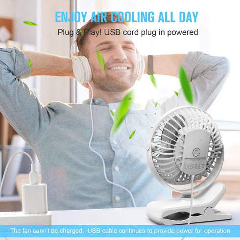 BESKAR Clip on Fan - 360° Rotation Quiet Stroller Fan with Strong Airflow, Portable Small Fan for Office, Bedroom