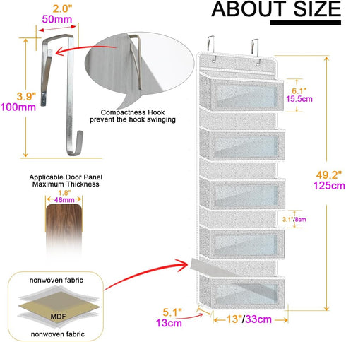 2 Pack 5-Shelf 2 Pack) Hanging Shelves Over The Door Organizer Wall Mount Storage Bag (Sesame Gray