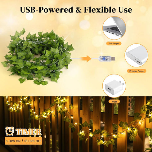 40Ft 120 DomeStar Vines with Light for Bedroom, LED Fairy Lights with Vines, Curtain String Lights with Remote