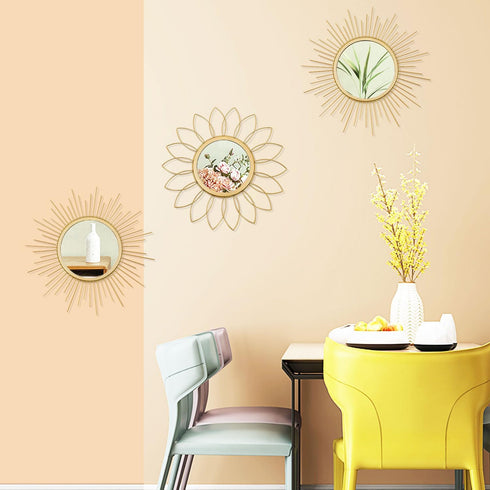 3 Pack Metal Mirrors for Wall Sunburst Wall Mirrors Home Dcor Decorative Hanging Wall Art for Living Room Bedroom