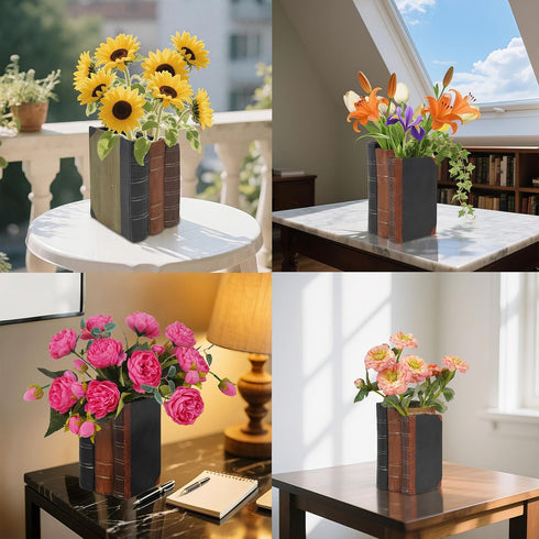5.5 4.5 7.5 Inch Guichifun Book Shaped Vase for Flowers - Resin Decorative Vase Classical Fake Books for Bookshelf
