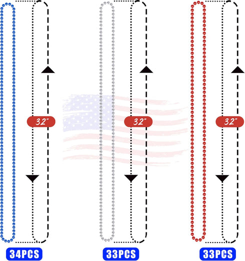 4th 100 Moon Boat of July Accessories Necklaces: Blue White and Red Beads Bulk, Patriotic Party Independence Memorial