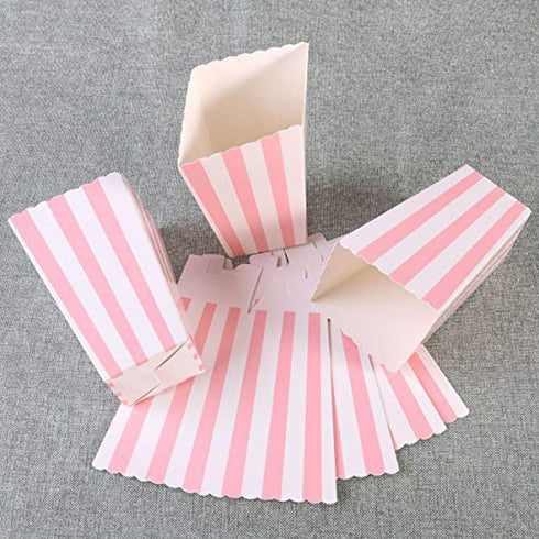 BinaryABC Popcorn Boxes, Stripe Pattern Decorative Dinnerware for Parties, 24pcs, Pink