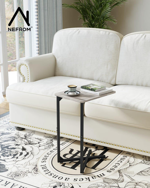 NEFROM ET-X-GY1 C-Shaped End Table, Small Couch Side Table, Sofa TV Tray Table for Living Room, Bedroom, Bedside