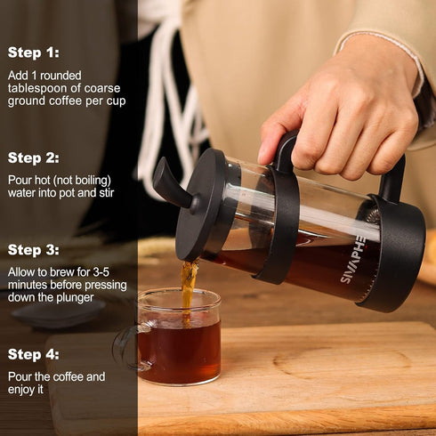 Sivaphe Small French Press, 12oz Lightweight Durable High Borosilicate Carafe, Single Serve Coffee Press