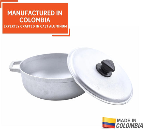 IMUSA 2.6 Quart Traditional Caldero with Lid, Silver, Made in Colombia