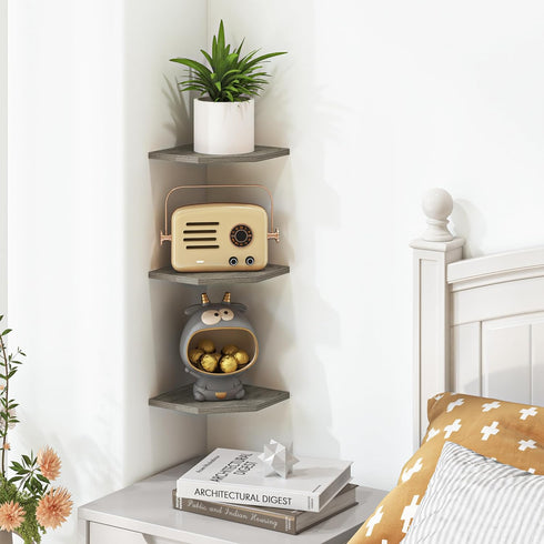Set 3 Fun Memories Corner Shelf Wall Mount, Floating Corner Shelves, of Corner Wall Shelf Organizer, Rustic Wood Wall