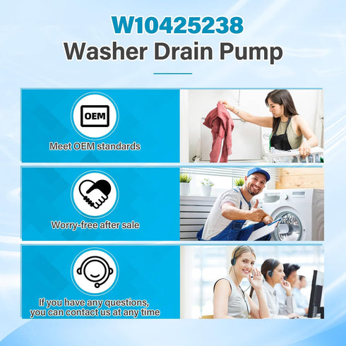 W10425238, W10605427 Washer Drain Pump Compatible with Whirlpool, Maytag, Amana, Replacement Part for Washing Machine