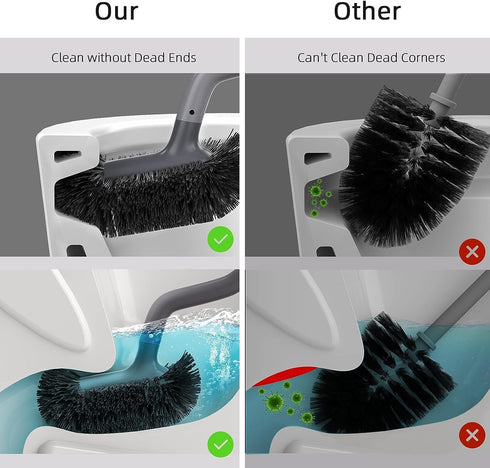 HAMITOR Toilet Bowl Brush Holder Set: Bathroom Deep Cleaning Scrubber with Curved Bristle for Dead Corner Cleaning