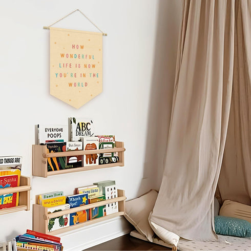 15x11in Nursery Decor, How Wonderful Life Is Now You're in the World Wall Hanging Sign Flag, Positive Affirmations