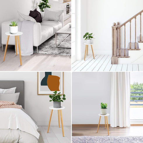 (A3-White, 20.5") Uneedem Indoor Plant Stand - Mid Century Wooden Plant Table, Tall Holder for Flower Pots, Small Round
