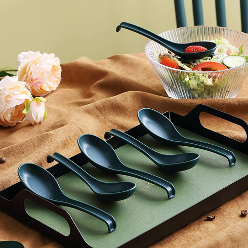 ECO Friendly Dinner Soup Spoon Set of 12, Made of Food Grade PP, BPA Free, Dark Green