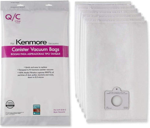 Compatible with Kenmore Canister Vacuum Bags Type Q/C HEPA, Pack of 6 Premium Cloth Bags
