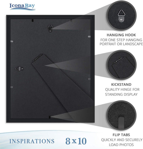 Icona Bay 8x10 Black Picture Frame, Beautifully Detailed Molding, Contemporary Set for Wall Mount or Table Top
