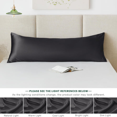 Love's Cabin Satin Body Pillowcase, Silky Cooling Long Pillow Cover with Envelope Closure, 20x54 inches, Black