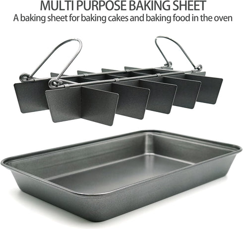Kundalini Brownie Pan with Dividers,Non-stick Rectangular Baking Pan with Slicer Cutter Perfect for Baking Brownies, Bread, and Cookie Bites 12.4"x8"x2"(Grey)