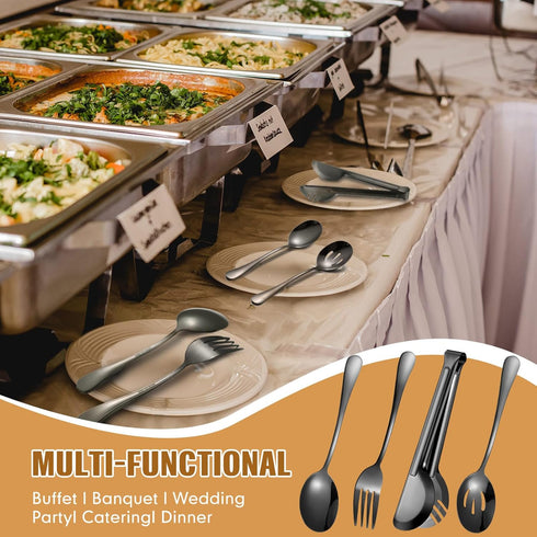 Patelai 15 Pieces Stainless Steel Serving Utensils Set, 8.7" Large Serving Spoons, Slotted Spoon, Buffet Flatware