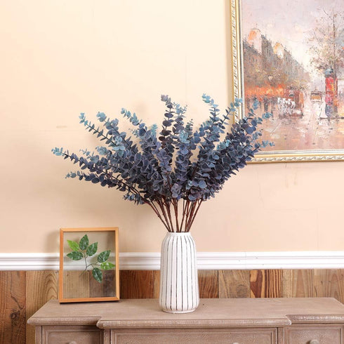 3 Pcs Soft Touch Artificial Eucalyptus Leaves Spray 31.5" Fake Greenery Stems for Home Wedding Arrangement (Blue)