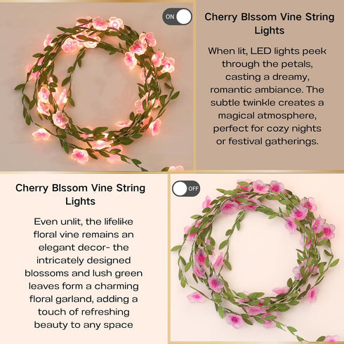 13ft 40 8 1 Pack Cherry Blossom Vine Lights LED Flower String Lights USB Plugin & Battery Operated Fairy Lights