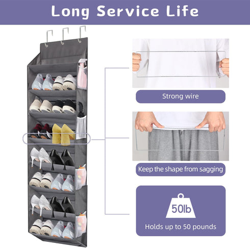 8 8 50lbs 16 Closet 1 Pack Over the Door Shoe Organizer Hanging with Mesh Pockets Wire Large Deep Pockets, Weight
