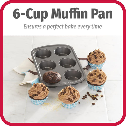 Everyday Nonstick Steel Muffin Pan, 6 Cup, Gray by GoodCook