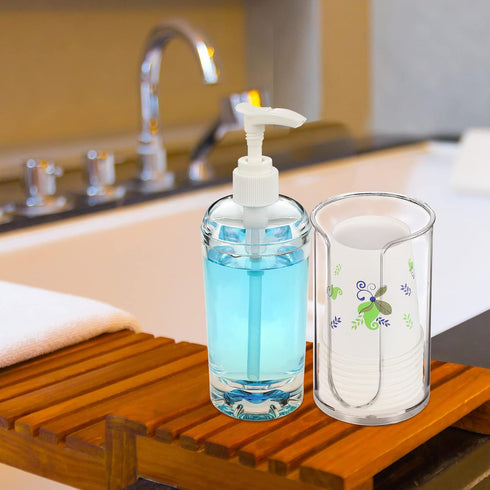 19.6 oz Countertop(1 Set) Patelai Mouthwash Dispenser with Cup Holder Clear Acrylic Refillable Mouth Wash Pump Bottle