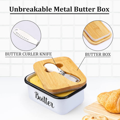 LANDNEOO Butter Dish with Lid and Butter Curler Knife - Unbreakable Stainless Steel Keeper Container with Double