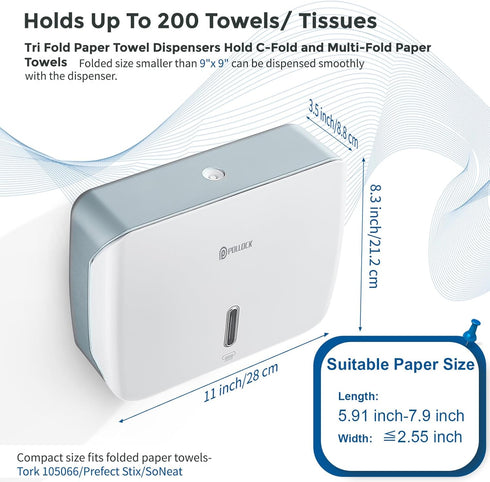 Dispenser,Commercial 200 Paper Towel Holder Dispenser Wall Mount,Multifold/Trifold/C Fold Hand Towel Paper Towel