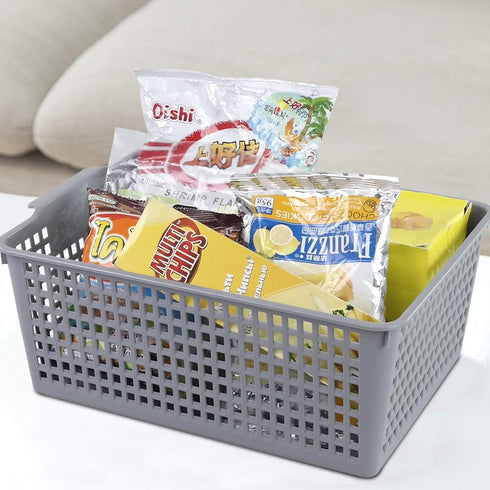 Farmoon Grey Plastic Weave Organizer Basket, 3 Packs of Plastic Storage Baskets
