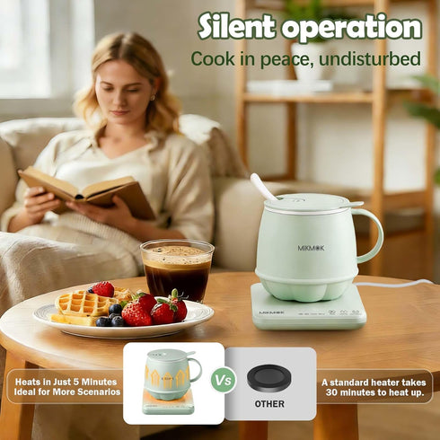 MIKMOK 45-100 13.5Oz 300W 4H Table Boiling Water Mug, Beverage Warmer, Temperature Control, Fast Coffee Heating Cup