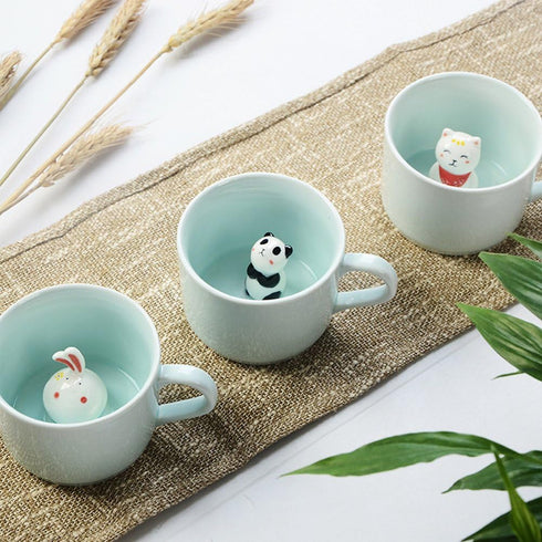 ZaH 3D Coffee Mug, Cute Animal Inside Cup, Cartoon Ceramics Teacup for Kids, 8 oz Duck
