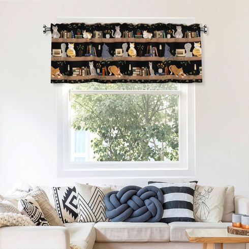 1 54" 18" Bookshelf Cat Curtain Valance Short Rod Pocket Window Treatment for Living Room Bedroom Kitchen Bathroom
