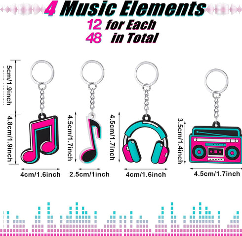 Fumete Music Party Favors, Silicone Music Note Keychain Bulk for Kids Birthday Party Supplies