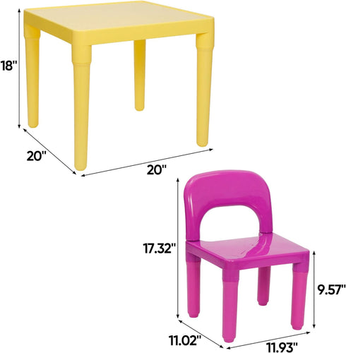 4 Set, Kids Table and Chairs Toddler Table Plastic Sturdy Desk for Reading, Art, Homework
