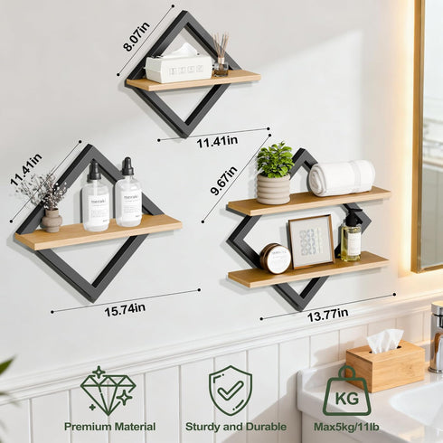 GYJZIFW Set 3-2-Tier (3) Floating Shelves of Hanging Wall Mounted Shelves, Decorative Storage Shelf for Living Room