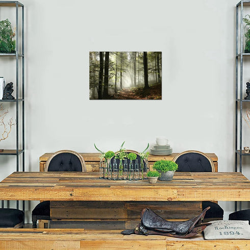 Forest Canvas Wall Art 12x16inch, Foggy Morning Spring Rustic Landscape for Bedroom and Living Room