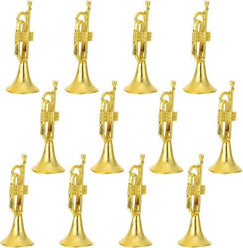 12pcs Golden Trumpet Musical Instruments Mini Plastic Trumpet Models for Christmas Tree