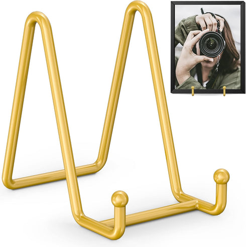 TR-LIFE Plate Stands for Display - 4.5 Inch Plate Holder and Metal Frame Stand for Pictures and Art (Gold 2 Pack)